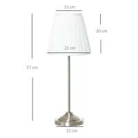 HOMCOM Modern Table Lamp with Pleated Fabric Lampshade, Home Lighting with Metal Base for Living Room, Bedroom, Office, White & Silver(m-3)