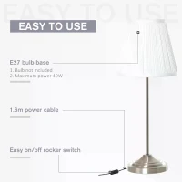 HOMCOM Modern Table Lamp with Pleated Fabric Lampshade, Home Lighting with Metal Base for Living Room, Bedroom, Office, White & Silver(m-5)