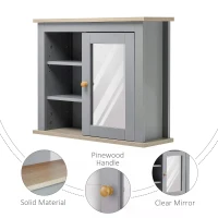 kleankin Bathroom Wall Mirror Cabinet, Cupboard with Door, Storage Cabinet with Adjustable Shelf for Corridors Living Rooms, Grey(m-7)