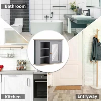 kleankin Bathroom Wall Mirror Cabinet, Cupboard with Door, Storage Cabinet with Adjustable Shelf for Corridors Living Rooms, Grey(m-8)