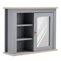 kleankin Bathroom Wall Mirror Cabinet, Cupboard with Door, Storage Cabinet with Adjustable Shelf for Corridors Living Rooms, Grey(m-1)