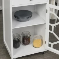 HOMCOM keukenwagen trolley serveerwagen met 1 ladekast voor keukens rubber hout grenen hout MDF naturel + wit 63 x 45 x 86 cm(m-6)