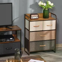 HOMCOM 4-Drawer Dresser, 3-Tier Storage Organizer, Tower Unit for Bedroom Hallway Closets with Steel Frame Wooden Top(m-10)