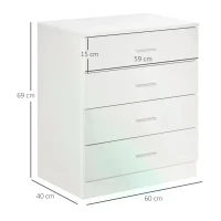 HOMCOM Chest of Drawers, 4 Drawers Storage Cabinet with Metal Rails, Anti-Tip for Playroom, Nursery Room, Hallway, etc(m-3)