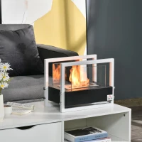 HOMCOM biohaard ethanol haard bio ethanol brander 1.5 l brandtijd geen rook metaal gehard glas zwart+wit 39,5 x 25 x 30 cm(m-2)