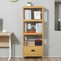 HOMCOM strandplank boekenplank 3-laags met lade kantoorplank opbergplank ordnerplank keukenplank MDF eiken 60 x 30 x 150 cm(m-4)
