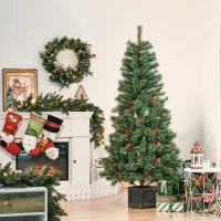 HOMCOM kunstkerstboom 1,8 m kerstboom met pot en decoratie PVC metaal groen 90 x 90 x 180 cm(m-2)