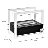HOMCOM biohaard ethanol haard bio ethanol brander 1.5 l brandtijd geen rook metaal gehard glas zwart+wit 39,5 x 25 x 30 cm(m-3)