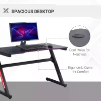 HOMCOM Small Gaming Desk, 1.2m Z-Shaped Racing Style Home Office Computer Table with 2 Cable Managements Black(m-6)