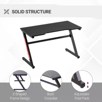 HOMCOM Small Gaming Desk, 1.2m Z-Shaped Racing Style Home Office Computer Table with 2 Cable Managements Black(m-5)
