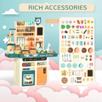 HOMCOM Childrens Toy Kitchen, with Water Circulation Spray Music Light Beige Green(m-7)