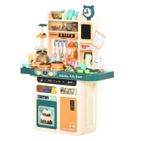 HOMCOM Childrens Toy Kitchen, with Water Circulation Spray Music Light Beige Green(m-11)