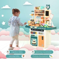 HOMCOM Childrens Toy Kitchen, with Water Circulation Spray Music Light Beige Green(m-5)