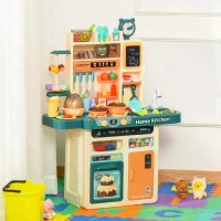 HOMCOM Childrens Toy Kitchen, with Water Circulation Spray Music Light Beige Green(m-10)