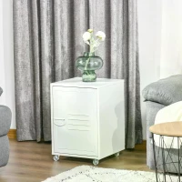 HOMCOM Rolling Storage Cabinet File Cabinet With Adjustable Shelf, Metal Door White(m-2)