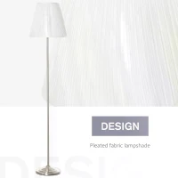 HOMCOM Modern Floor Lamp with Pleated Fabric Lampshade Floor Switch, Home Style Standing Light with Steel Frame for Living Room, Bedroom, Office, 164cm, White, Silver(m-4)