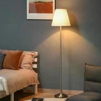 HOMCOM Modern Floor Lamp with Pleated Fabric Lampshade Floor Switch, Home Style Standing Light with Steel Frame for Living Room, Bedroom, Office, 164cm, White, Silver(m-2)