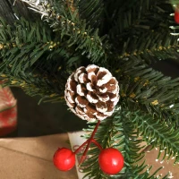 HOMCOM 4FT Artificial Snow Dipped Christmas Tree Xmas Pencil Tree Holiday Home Party Decoration with Foldable Feet Red Berries White Pinecones, Green(m-8)