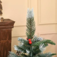 HOMCOM 4FT Artificial Snow Dipped Christmas Tree Xmas Pencil Tree Holiday Home Party Decoration with Foldable Feet Red Berries White Pinecones, Green(m-9)