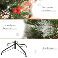 HOMCOM 4FT Artificial Snow Dipped Christmas Tree Xmas Pencil Tree Holiday Home Party Decoration with Foldable Feet Red Berries White Pinecones, Green(m-7)
