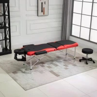HOMCOM Foldable Portable Massage Table, Professional Spa Bed with Headrest, Adjustable Height, Aluminium Frame, Black and Red(m-10)