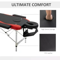 HOMCOM Foldable Portable Massage Table, Professional Spa Bed with Headrest, Adjustable Height, Aluminium Frame, Black and Red(m-6)