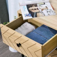 HOMCOM Bedside Table, Modern Nightstand with 2 Drawers, Zig Zag Design, Bedroom Night Table, Natural(m-7)
