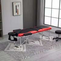 HOMCOM Foldable Portable Massage Table, Professional Spa Bed with Headrest, Adjustable Height, Aluminium Frame, Black and Red(m-2)
