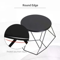 HOMCOM Round Side Table, Minimalist End Table with Steel Frame, Small Coffee Table for Living Room, Bedroom, Black(m-5)