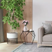 HOMCOM Round Side Table, Minimalist End Table with Steel Frame, Small Coffee Table for Living Room, Bedroom, Black(m-2)