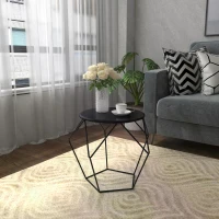 HOMCOM Round Side Table, Minimalist End Table with Steel Frame, Small Coffee Table for Living Room, Bedroom, Black(m-9)