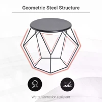 HOMCOM Round Side Table, Minimalist End Table with Steel Frame, Small Coffee Table for Living Room, Bedroom, Black(m-4)