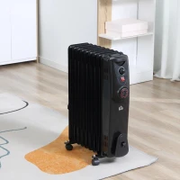 HOMCOM olieradiator draagbare elektrische radiator 2000 W 3 verwarmingsniveaus 24-uurs timing elektrische verwarming 9 verwarmingsplaten met 4 rollen handvat oververhittingsbeveiliging zwart metaal 46,5 x 24,5 x 64 cm(m-2)