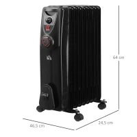 HOMCOM olieradiator draagbare elektrische radiator 2000 W 3 verwarmingsniveaus 24-uurs timing elektrische verwarming 9 verwarmingsplaten met 4 rollen handvat oververhittingsbeveiliging zwart metaal 46,5 x 24,5 x 64 cm(m-3)