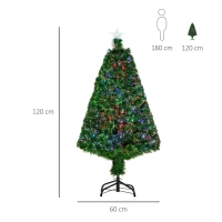 HOMCOM kerstboom 1,2 m kerstboom kunstspar 130 takken met LED verlichting anti-slip pads demontabel glasvezel kleurwisselaar PVC metaal groen 60 x 60 x 120 cm(m-3)