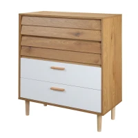 HOMCOM dressoir ladekast zijkast met anti-kantel lades MDF naturel hout + wit 80 x 39,5 x 92 cm(m-1)