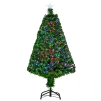 HOMCOM kerstboom 1,2 m kerstboom kunstspar 130 takken met LED verlichting anti-slip pads demontabel glasvezel kleurwisselaar PVC metaal groen 60 x 60 x 120 cm(m-1)