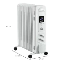 HOMCOM 2720W 11 Fin Digital Display Oil Filled Radiator, Portable Electric Heater with Remote, Timer, 3 Heat Settings, Auto Cut Off, White(m-3)