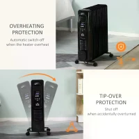 HOMCOM 2500W Digital Display Oil Filled Radiator, 11 Fin Portable Electric Heater with Timer, Adjustable Thermostat, Three Heat settings, Safety Cut Off, Remote, Black(m-4)