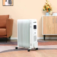 HOMCOM 2720W 11 Fin Digital Display Oil Filled Radiator, Portable Electric Heater with Remote, Timer, 3 Heat Settings, Auto Cut Off, White(m-11)