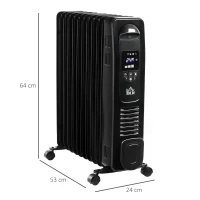 HOMCOM 2500W Digital Display Oil Filled Radiator, 11 Fin Portable Electric Heater with Timer, Adjustable Thermostat, Three Heat settings, Safety Cut Off, Remote, Black(m-3)