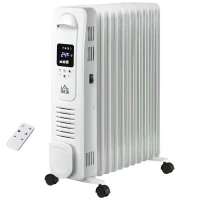 HOMCOM 2720W 11 Fin Digital Display Oil Filled Radiator, Portable Electric Heater with Remote, Timer, 3 Heat Settings, Auto Cut Off, White(m-10)
