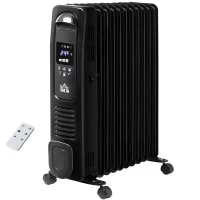HOMCOM 2500W Digital Display Oil Filled Radiator, 11 Fin Portable Electric Heater with Timer, Adjustable Thermostat, Three Heat settings, Safety Cut Off, Remote, Black(m-11)