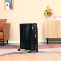 HOMCOM 2500W Digital Display Oil Filled Radiator, 11 Fin Portable Electric Heater with Timer, Adjustable Thermostat, Three Heat settings, Safety Cut Off, Remote, Black(m-12)