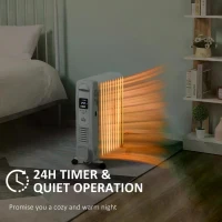 HOMCOM 2720W 11 Fin Digital Display Oil Filled Radiator, Portable Electric Heater with Remote, Timer, 3 Heat Settings, Auto Cut Off, White(m-6)