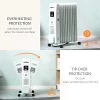 HOMCOM 2720W 11 Fin Digital Display Oil Filled Radiator, Portable Electric Heater with Remote, Timer, 3 Heat Settings, Auto Cut Off, White(m-4)
