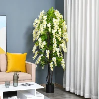 Outsunny kunstplant met witte blauweregen decoratie 1,65 m kunstboom boomdecoratie kunststof cement wit + groen 24 x 24 x 165 cm(m-2)