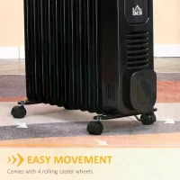 HOMCOM 2500W Digital Display Oil Filled Radiator, 11 Fin Portable Electric Heater with Timer, Adjustable Thermostat, Three Heat settings, Safety Cut Off, Remote, Black(m-7)
