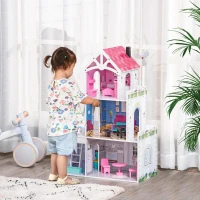 HOMCOM kinderpoppenhuis 60 cm x 29 cm x 85 cm(m-2)