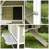 PawHut Wooden Chicken Coop Outdoor Hen House Poultry Cage with Removable Tray Nesting Box Backyard, 167.5 x 109 x 100cm, Grey(m-8)